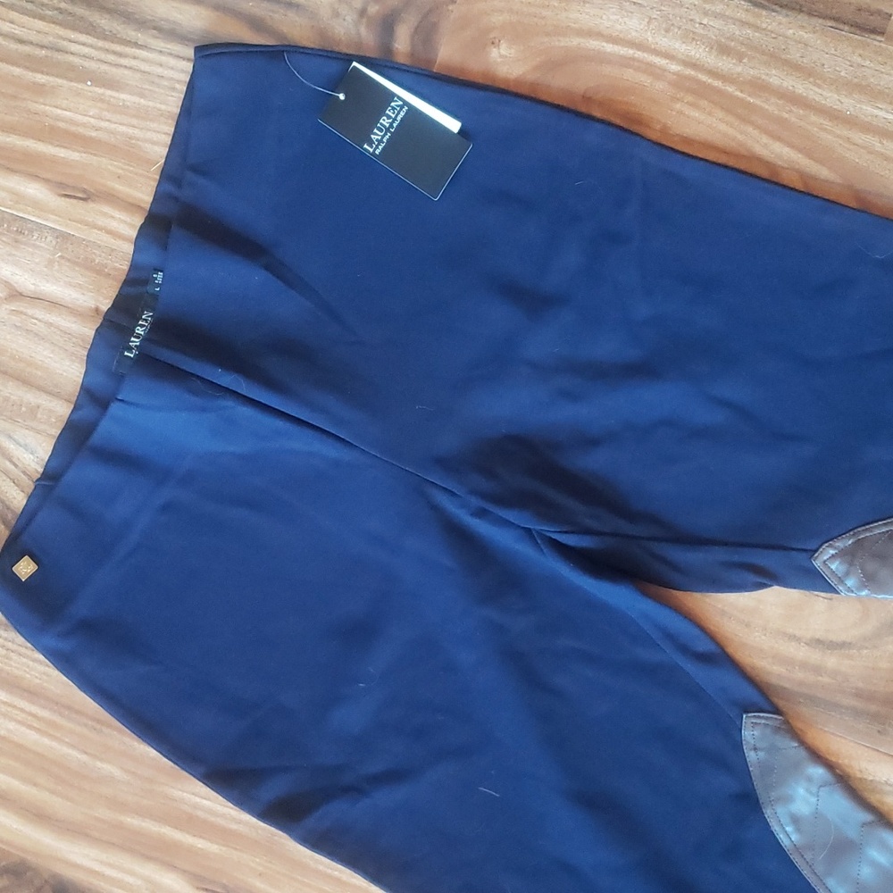 Lauren Ralph Lauren navy leggings with brown patches, size large